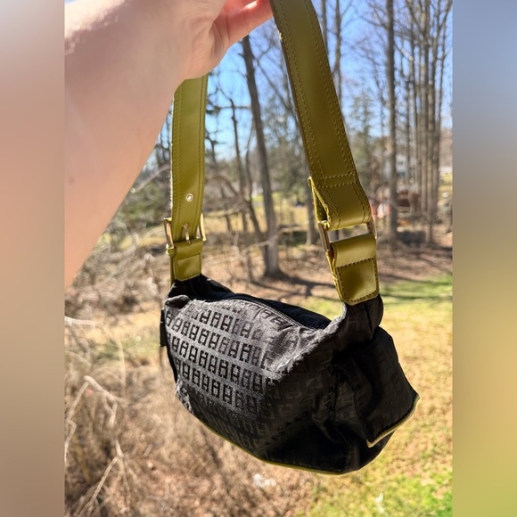 Chateau Handbags - 2k Chateau Black Monogram Belt Bag with Olive Strap (Baguette inspo)
